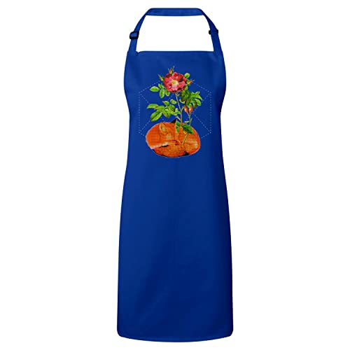 Tablier de cuisine bleu renard floral en coton imprimé vintage nature collage