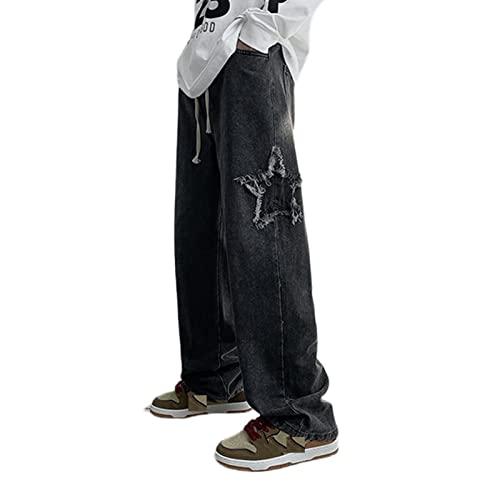 Men's Y2K Jeans Vintage Hip Hop Style Baggy Denim Star Pants Loose