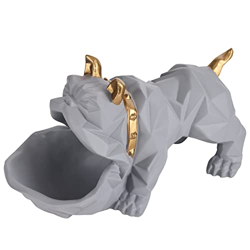 Resin Geometric Bulldog Statue Entryway Cabinet Key Statue Tray Candy Bowls Ornament Geometric Bulldog Craft Suitable For Modern Art Home Decor Dining Table Office Small Object Storage Tray (Grey) #TOP9