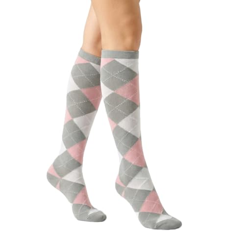 Image of Couver Women's Argyle Knee High Socks - Soft Acrylic Over the Calf Tube Style Socks for Casual Athletic - One Size