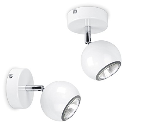 Image of MiniSun | Modern Single Eyeball Wall Spotlights in Gloss White Finish | Ceiling Lighting, Home Décor & Improvement Essential | Set of 2 | Mains Wired