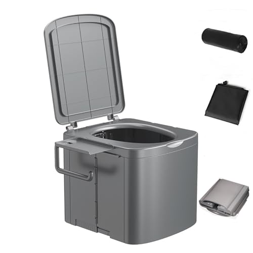 Portable Camping Toilet with Storage Box Extra Large Folding Travel Potty Grey High-Density Plastic 35x37x31cm Handle Design for Adults Outdoor Hiking Beach Boat Car
