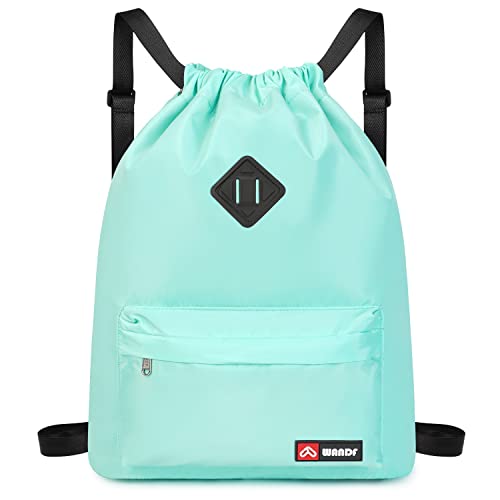 Wandf Drawstring Backpack With Shoe Pocket, String Bag Sackpack Cinch Water Resistant Nylon For Gym Shopping Sport Yoga (Mint Green With Shoe Pocket) #TOP19