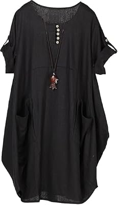 Minibee Women's Ruffle Oversize Casual Midi Dresses with Pockets (2XL, Black)