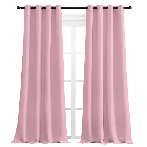 Image of NICETOWN Crystal Pink Blackout Curtains 108 inch Long, 55 inch Wide, 2 Pieces for Office, Dining, Guest Room - Sound Reducing, Heat and Cold Block Panels for Modern Decorative
