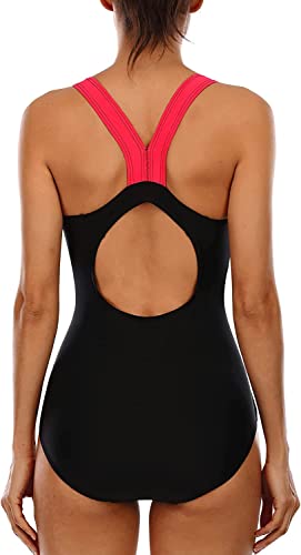 Attraco Damen Sport Badeanzug Racerback Bademode Einteiler Bauchweg Badeanzüge Sexy Push Up Swimsuit Strandmode Sommer Rot L