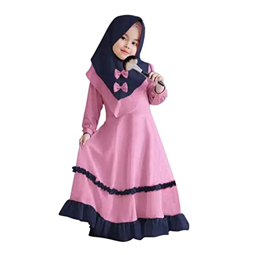 IBTOM CASTLE Abaya for Girl Kids Hijab Scarf Muslim Dress Two-piece Ramadan Prayer Clothes Islamic Arabic Kaftan Khimar Robe4