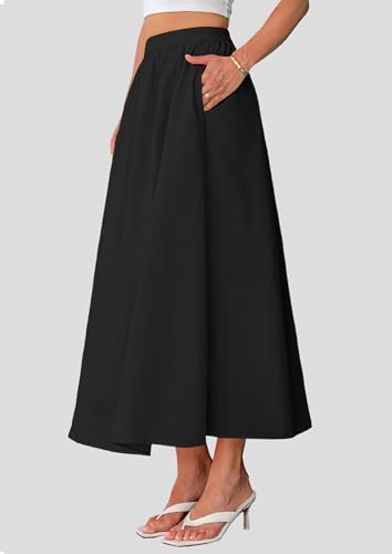 PRETTYGARDEN Women's Maxi Skirts 2025 Summer Trendy Ruffle High Waisted Casual Long Flowy Skirt with Pockets3