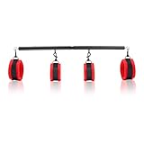 3 in 1 Heavy Duty Stainless Steel Expandable Black Spreader Bar with 4pcs Furry Red Adjustable Straps,Workout Bar for Home Gym Training Bar,Portable Detachable Pilates Kit