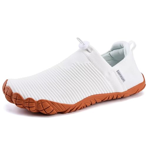 WateLves Water Shoes Womens Mens - Comfortable Lightweight Striped Pattern Barefoot Shoes for Beach Swim Pool Yoga Boating Water Aerobics(White,38)