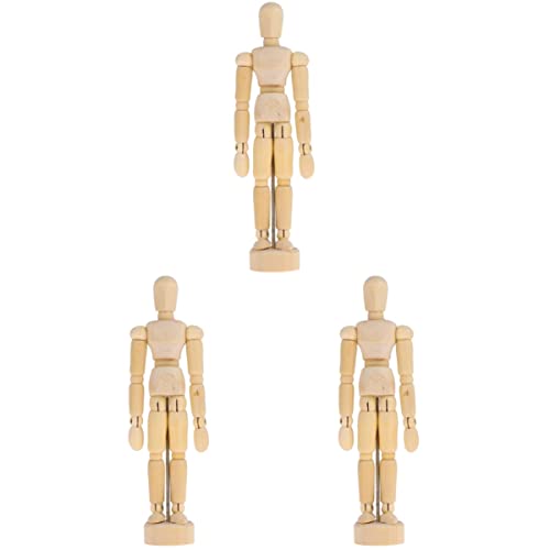 Toyvian 3 Pcs Wood Manikin Drawing Flexible Wooden Mannequin Figure Sketch Model Jointed Mannequin Toy Mini Mannequin Manquin Literature and Art 3d Wooden Doll Bamboo