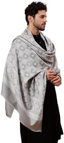 tweedle Men’s Reversible Shawl for Winters, Black Ethnic Stole for Kurta - 40 x 80 Inches