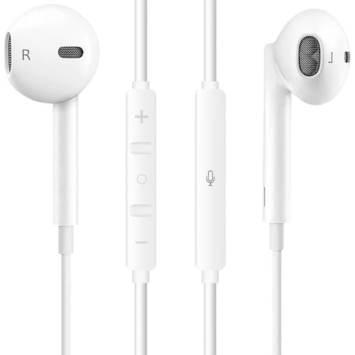 In-Ear Headphones for Phone, Hi-Res Extra Bass Earphones, HiFi-Audio Stereo Noise Isolating Earbuds with Mic+Volume Control Compatible with Phone 14 Pro Max/13/12/Mini/SE/11/XS Max/X/XR/8 Plus/7