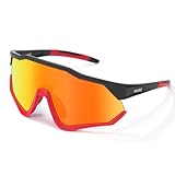 HNJOKE Sports Sunglasses, Baseball Sun Glasses Women, Mens Glasses for Cycling, Biking, Running（Black Red Frame Red Lenses）
