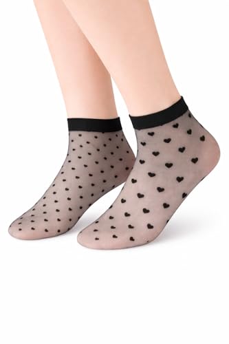 Image of MYSASI Women's Ankle Socks, 20 Denier Sheer, 5 Pair Pack, 2 Heart Pattern, 3 Spot Pattern, Nylon, Closed Toe, Shoe Size 3-8 (UK, Numeric, 3, 8, Regular, Regular, Black)