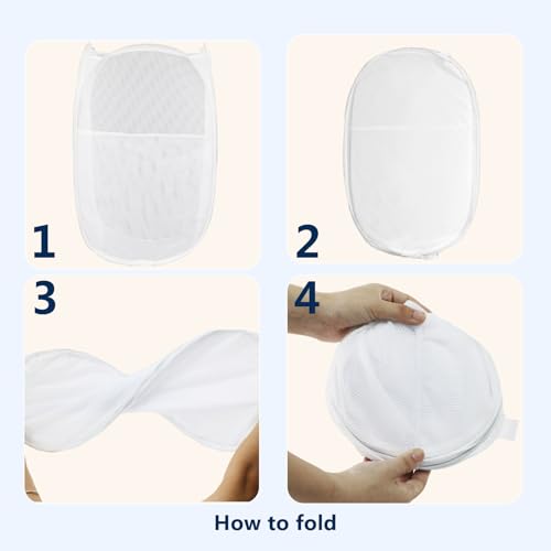 Image of Pop Up Laundry Hamper, Mesh Laundry Basket Collapsible, Foldable Hamper for Travel and Storage (White)
