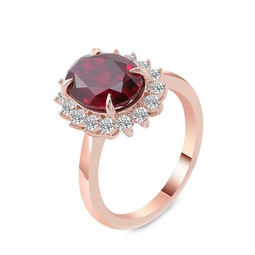 Whoiy Alianzas de boda 750 de oro rosa real, anillo para mujer con rubí creado 3 ct halo anillos de compromiso, alianzas de oro auténtico de 18 K con grabado para mujeres, tamaño 52 (16,6)