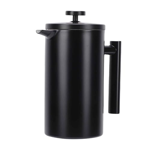 Enfmay 350ml French Press Coffee Maker, 304 Stainless Steel Double Wall Insulated Coffee Maker Pot, Triple Filtration System for Optimal Brew, Ideal for Home, Office, Camping (Black, 350ml)