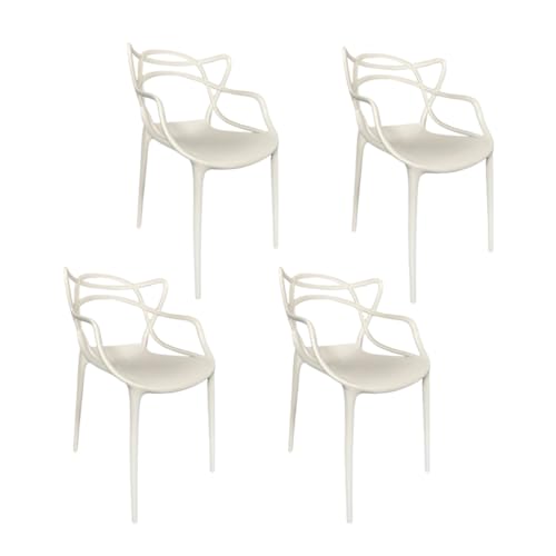 PALUPLUS 4 Sedie da Giardino Modello Twist con Schienale Intrecciato, Misura 53x52x81 cm, Sedie in Polipropilene con Seduta Ergonomica, Design Moderno, per Interno ed Esterno -7742F (Bianco)