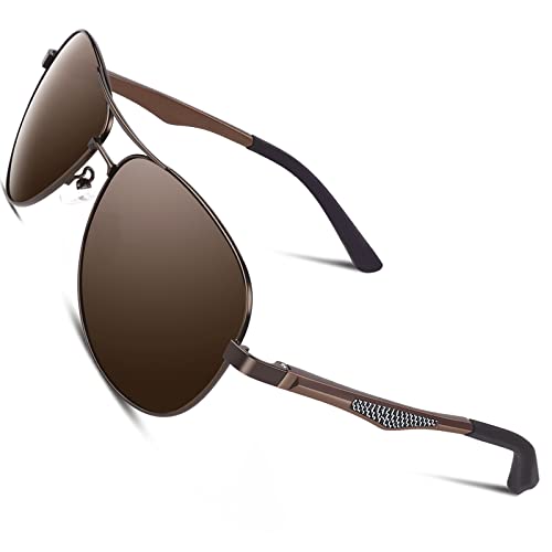 CGID Premium Al-Mg Alloy Pilot Polarized Sunglasses UV400, Spring Hinges Sun Glasses for Men Women, Al-mg Frame |62mm| Brown Brown, Medium