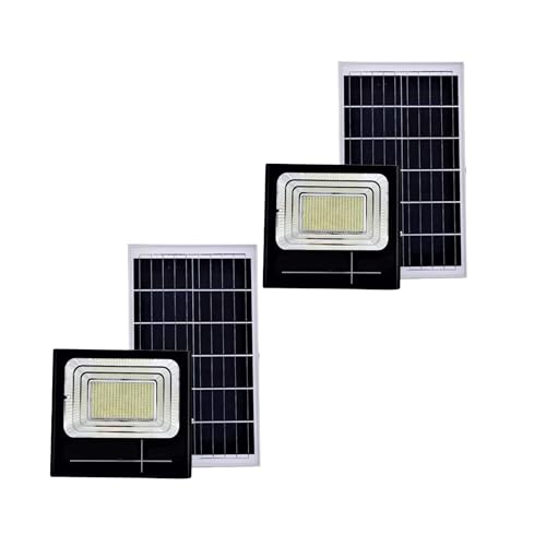 YASTA 2 Pezzi Faro Led Con Pannello Solare 100w Luce Fredda Faretto Da Esterno Crepuscolare Luci Con Pannello Solare Da Giardino Proiettore Con Telecomando 6000K IP66