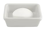 White Porcelain Soap Dish with Wooden Grate