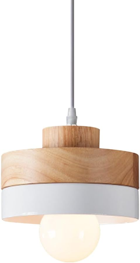 Nordic Wood Art Lamp Dining Table Ceiling Hanging Lamp with Metal Shade, Adjustable Light Fixture for Kitchen Island, Dining Room, Bedroom, Hollway, Entryway(Green,Light Color)/White/Light Color