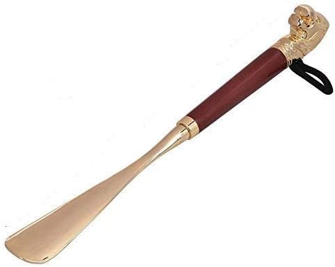 Metal Brass Shoe Horn with Wooden Handle and Solid Brass Horse's Head-12 (32 cm)
