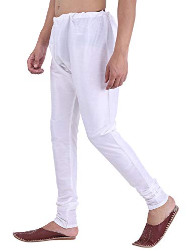 Image of HUZUR Men Pyjama,Churidar,Bottom wear,Silk Blend,Regular Fit,Wedding,Party,Festival,Family Funcation,White,Gold,Pajama