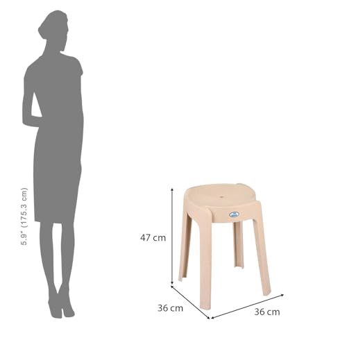 Image of Nilkamal Twist Sturdy and Durable Plastic Seating Stool | for Living Room, Bedroom, Bathroom, Kitchen, Office | Marble Beige