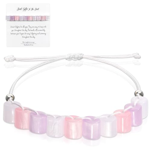 SMAODSGN Fidget Bracelet for Women Anxiety Relief Jewelry Pink Purple Adjustable Strand Bracelet Anxiety Resin Beaded Spinner Healing Handmade Jewelry Gift for Girls Teens Party Relief Stress