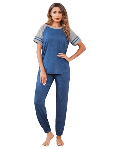 Image of Ekouaer Lounge Sets for Women Two Piece Pajama Set Short Sleeve Crewneck Jogger Outfits and Sweatpants Tracksuit