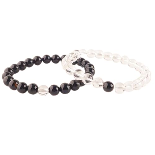 Bracelet onyx noir et quartz cristal 8mm de qualité premium