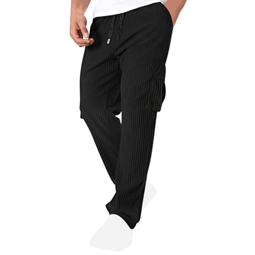 Men 2025 Fall Textured Pant High Elastic Drawstring Casual Pants Multi-Pocket Stretch Sport Sweatpant Solid Trouser3