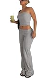 PXIAOLI Sexy Women's 2 Piece Lounge Sets Pajama Outfits Casual yoga Crop tube Top High Waist Wide Leg Foldover Flare Pants