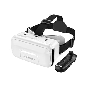 TECKNET VR Headset for Phone with Controller, Virtual Reality Headsets with HD 110°FOV Anti-Blue Light Lenses & Adjustable Gears, 3D VR Headset for Kids Compatible iPhone Samsung Android 4.7-7.2″