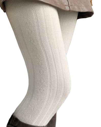 Image of Mrotrida Women's Vertical Stripe Jacquard Tights Autumn Winter Solid Elastic Leggings Thickened Warm Pantyhose (US, Alpha, One Size, Regular, Regular, White)