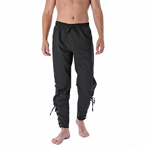 Bedjimi Men's Ankle Banded Pants Medieval Viking Pants Pirate Cosplay Costume Trousers Renaissance Pants Brown #TOP2