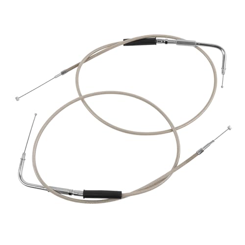 LOOBOR 51-1/2' Throttle Idle Cable Stainless Steel Braided Throttle Cable Wire Kit Compatible with Harley Road King Dyna Softail FLH FLT 1996-2007 FXD FLST FXST 1996-2010