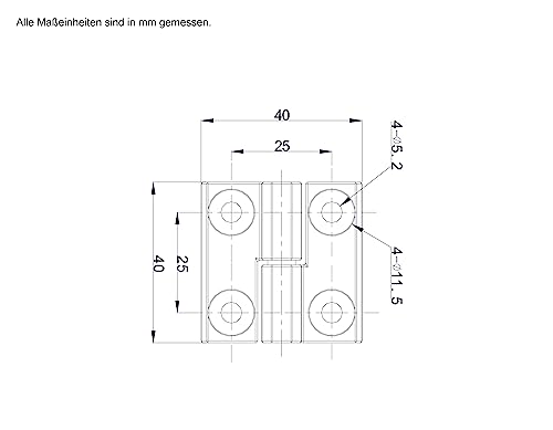 3x Haasweller Schwerlastscharnier 40x40mm Metallscharnier Scharnier Schwarz Zink-Druckguss strukturmatt Stärke 6-8 mm