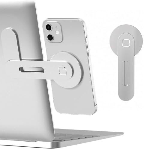 KAINOVAS Adjustable Laptop Stand, Magnetic Phone Holder, Aluminum Slim Computer Monitor Side Mount Clip for iPhone MagSafe Series & All Phones, Portable Foldable Computer Expansion Bracket, Silver