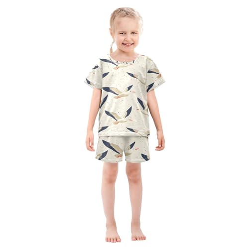 ALAZA Flying Seagull Bird Pajamas Set Short Sleeve Cotton Sleepwear Summer Pjs 2 Piece 5-14Y3