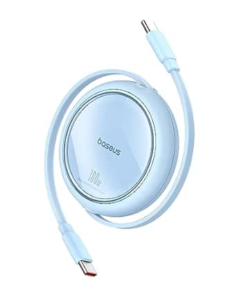 Baseus USB C Cable, Mini 100W Retractable USB C to USB C PD 5A Fast Charging Cable, 4-Stage Length Preset USB Type C Charger Cable for iPhone 15/Pro/Plus/Pro Max, MacBook, iPad Pro, Samsung S23/S22+