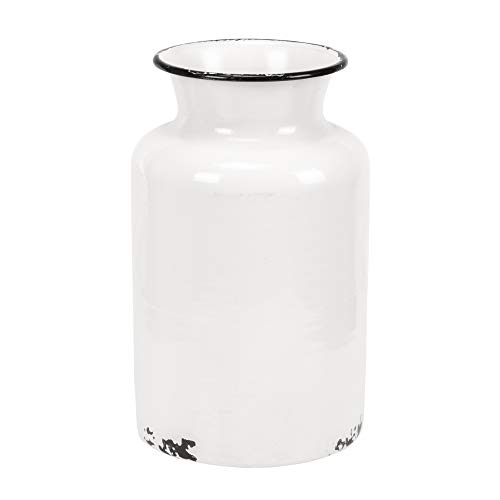 Blossom Bucket Distressed Milk Jug Style 8 x 5 Inch White Enamel Decorative Flower Vase