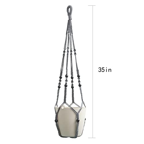 Macrame Plant Hanger Indoor Hanging With Wood Beads Macrame Planters No Tassel For Indoor Outdoor Boho Home Decor 35 Inch (Gray,1Pc) #TOP4