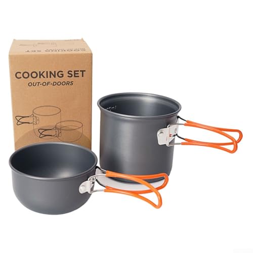Tragbare Outdoor-Kochausrüstung, ultraleichtes Kochgeschirr-Set mit faltbarem Griff für einfache Lagerung (orangefarbener Griff)