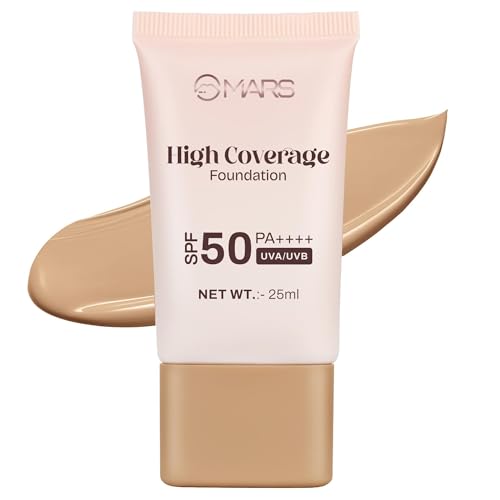 Image of MARS SPF50 PA++++ High Coverage Foundation (25ml) (07-ALMOND) | Blemish Free & Blendable Makeup | For All Skin Type | IN-VIVO Tested with 5 Star UVA+UVB Protection Boost Rating
