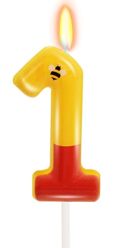 Yellow Bear Themed Birthday Candles,Cartoon Birthday Party Cake Decorations Supplies,Kids Party Decorations(Yellow,Number 1)