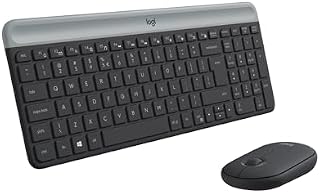 Logitech Slim Wireless Keyboard And Mouse Combo Mk470, Ultrasmukły, Kompaktowy I Cichy Zestaw Bezprzewodowej Klawiatury I Myszy,Pc - Szary,920-009204
