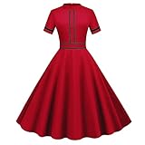 Aniywn Women's 1950s Retro Vintage Cocktail Party Short Sleeve Swing Dress A-Line Midi Dress for Evening Wedding Club Red